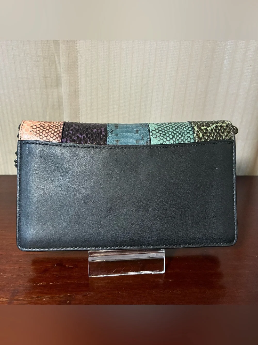 Coach Callie Foldover Snakeskin Leather Chain Clutch